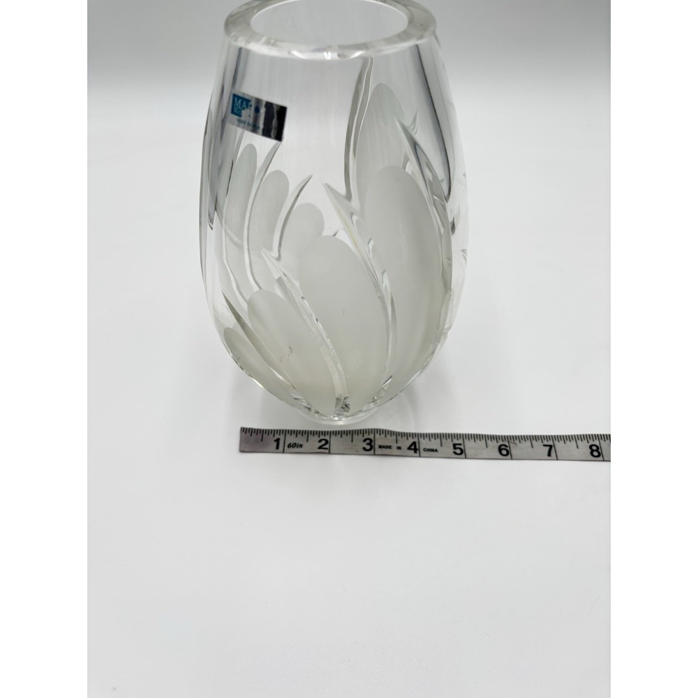 Marquis by Waterford Crystal Vase Frosted Cut Floral 8" Heavy Made in Poland - Picture 7 of 9